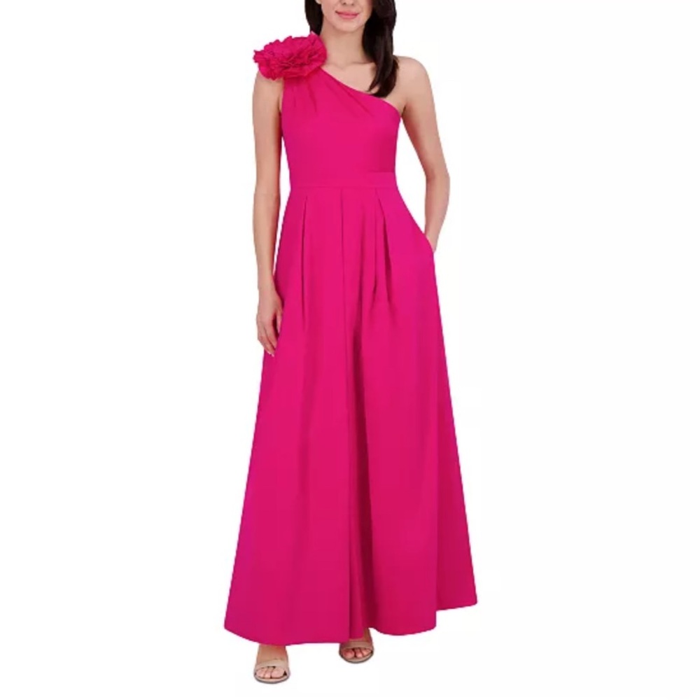 Eliza J NEW $198 Asymmetric Rosette One-Shoulder Gown